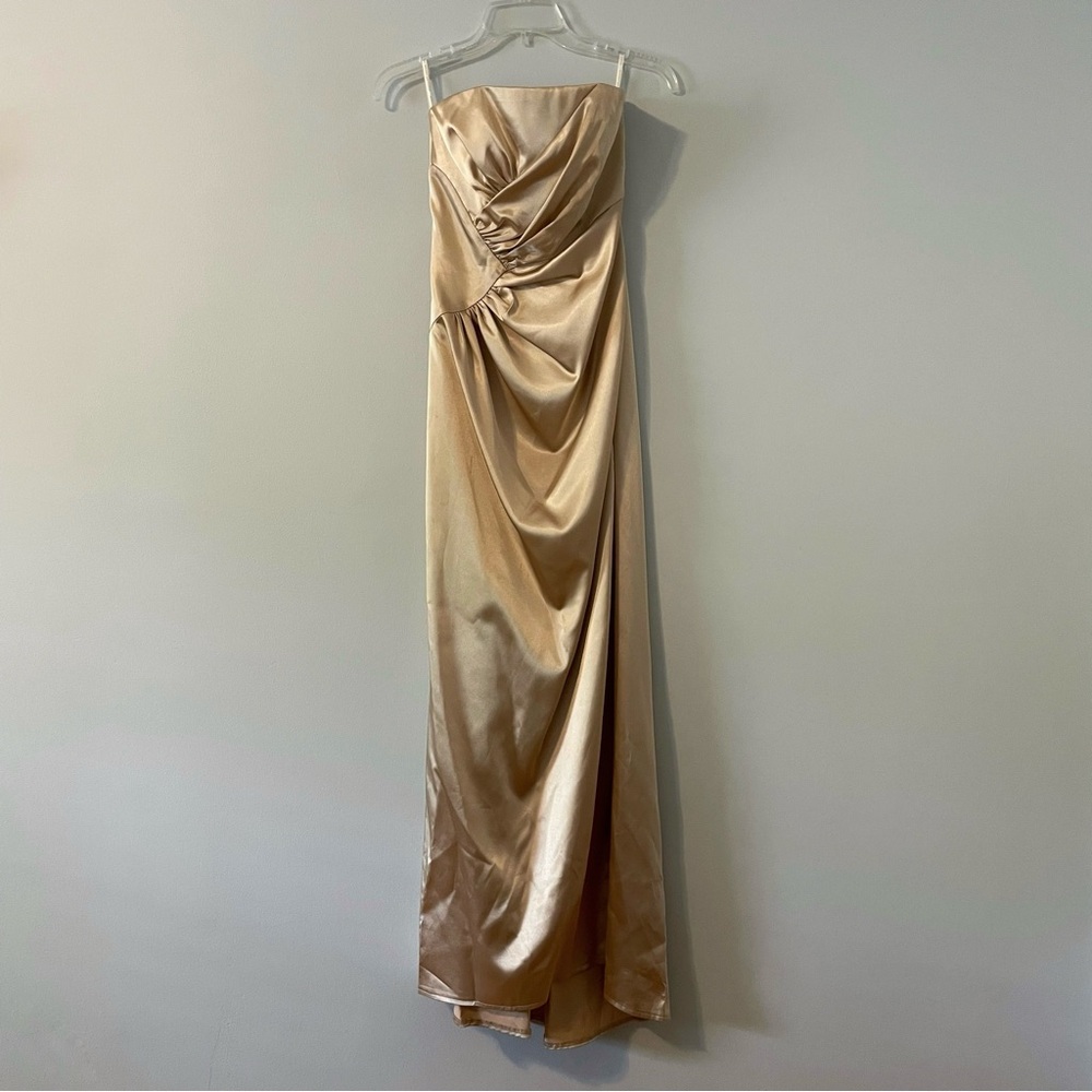 Gold maxi formal prom strapless dress